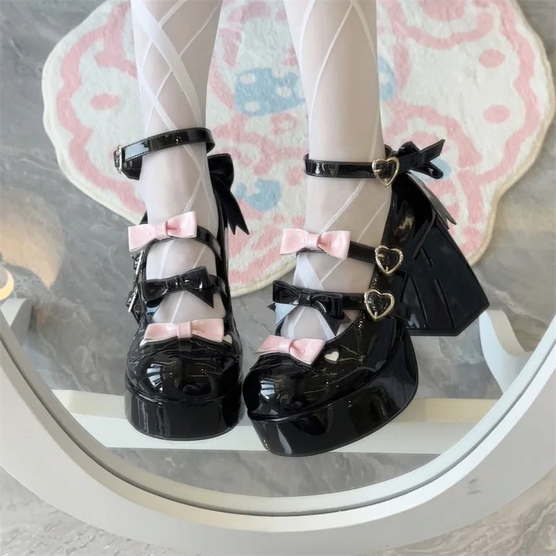 LIZAKOSHT  -  Lolita Thick Heel Original Cute And Sweet Japanese Bow Single Shoes For Women Kawaii Loli Tea Party High Heels