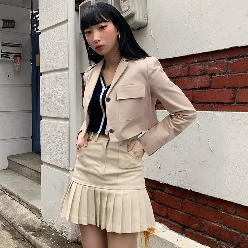 LIZAKOSHT -  Harajuku Women High Waist Solid Color Tennis Skirt Summer Sweet Cute Kawaii Khaki Skirts Casual Pleated Mini Female Skirt