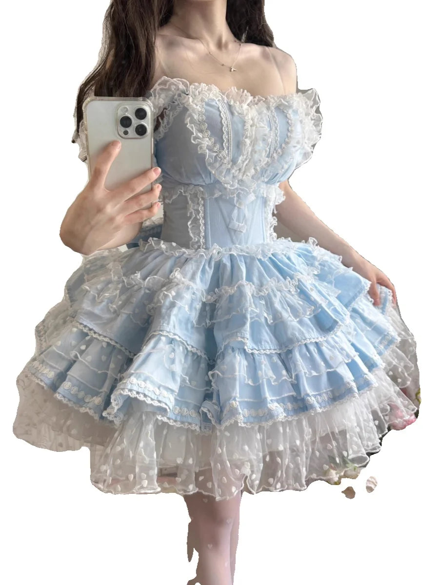 LIZAKOSHT  -  Fishing Boss Original Lolita Genuine Prayer Lolita Girl Dress Noble Loli Flower Wedding Princess Dress Japanese Sweet Loli Girl