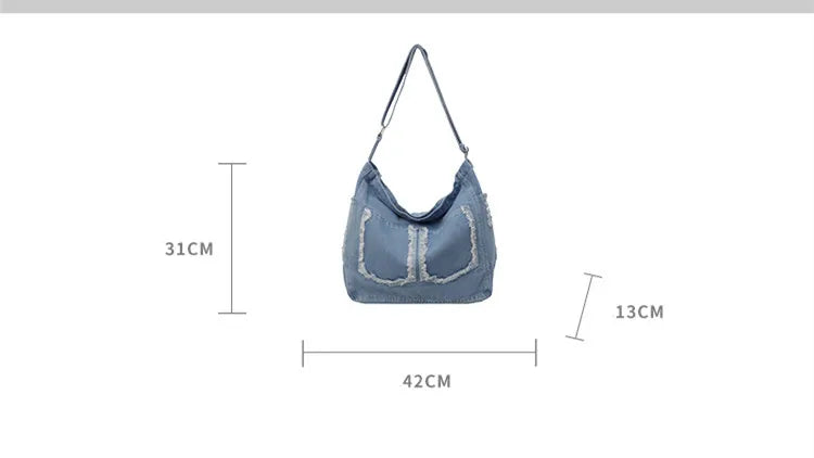 LIZAKOSHT  -  Denim Shoulder Bags For Women Fashion Canvas Crossbody Bags Large Capacity Cloth Messenger Bags Korea Style Pastoral Packages