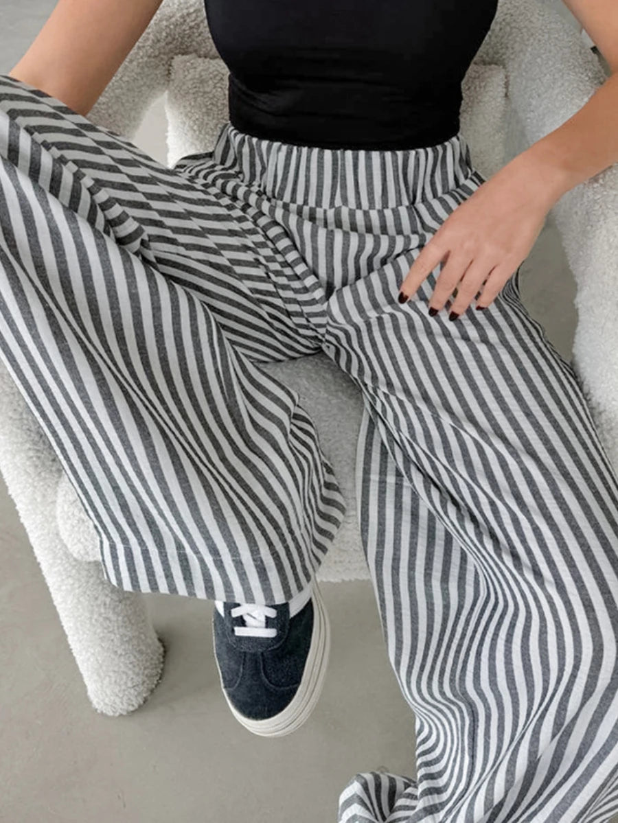 LIZAKOSHT  -  Bronladies High Waisted Thin Pants Women's Stripe Versatile Fashionable Loose Trousers Casual Office Lady Wide Leg Pants Summer