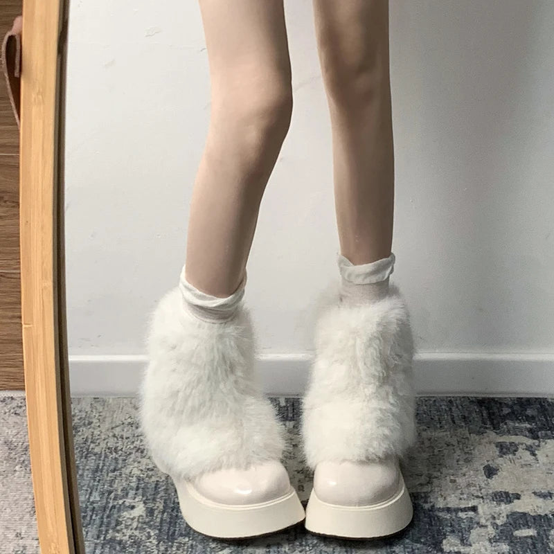 LIZAKOSHT  -  Winter Boots Lady White Shoes Boots-Women Plush Australia Fur Snow Lolita Boots Women New Female Shoes Australia Plush