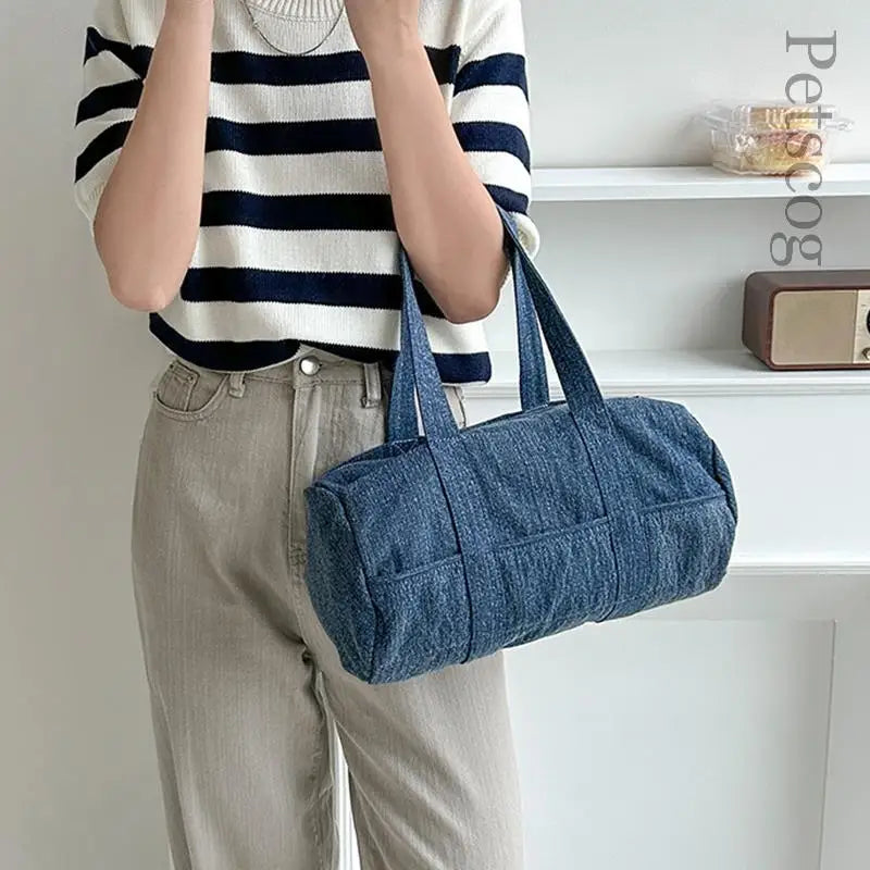 LIZAKOSHT  -  Denim Blue Canvas Tote Bags For Women Simple Designer Large Capacity Underarm Purse Lady Fashion Shoulder Bag Handbags New