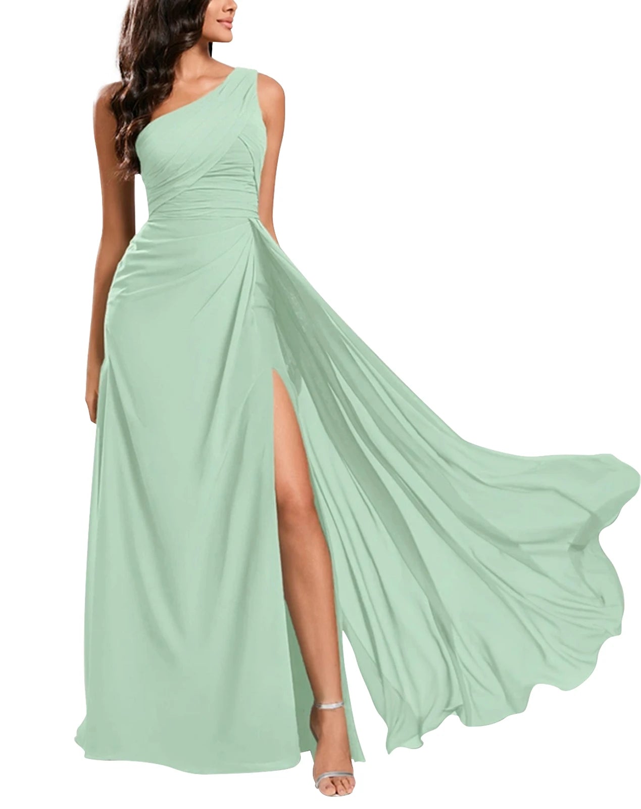 One Shoulder Floor-Length Chiffon Bridesmaid Dress With Ruffle Backless 2024 Prom Evening Dress Wedding Party Gowns