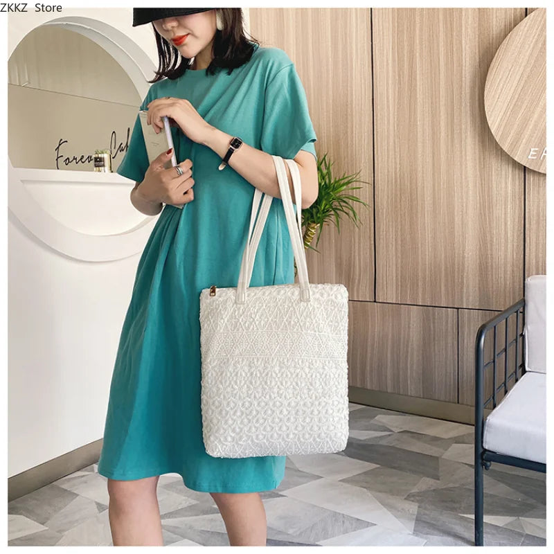 LIZAKOSHT  -  Premium Shoulder Bag Stylish Canvas Bag for Women 2023 Summer New Style Korean Version Girly Lace Tote Bag