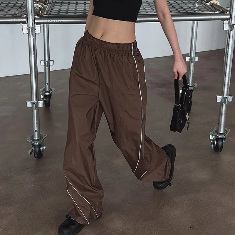 Lizakosht Vintage Drawstring Y2k Parachute Pants Cyber Gothic Reflective Side Casual Trousers Grunge Baggy Wide Leg Bottom Streetwear