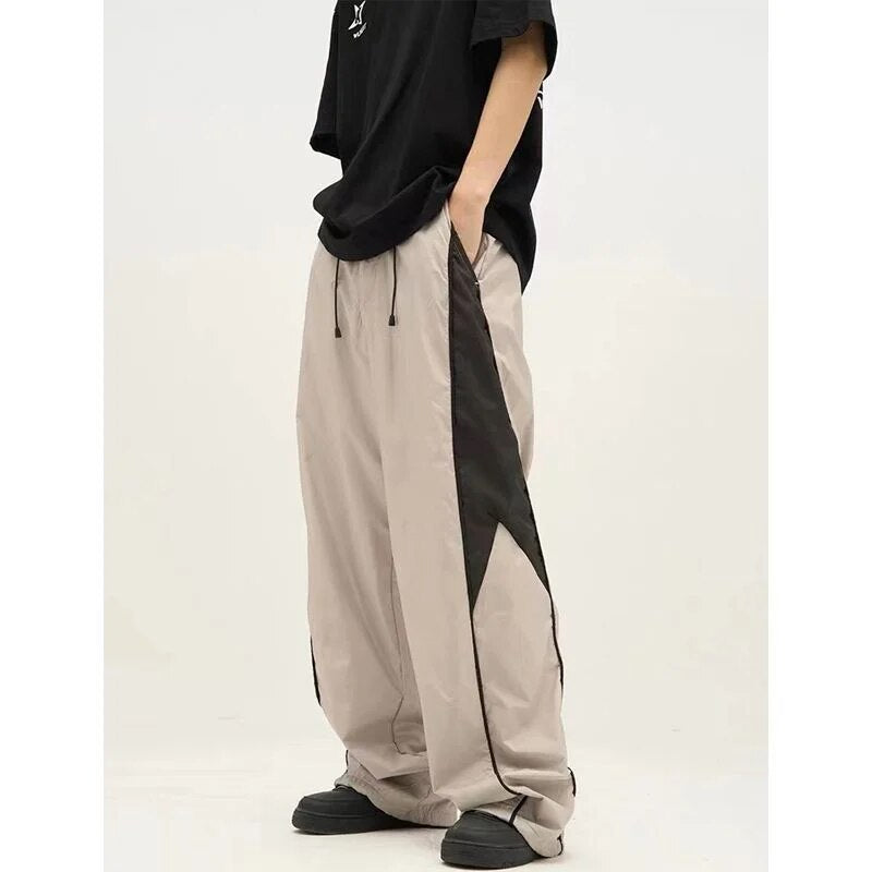 Lizakosht Spring retro loose cargo trousers women's hip-hop street stripes wide-leg jogging sweatpants Y2K oversized retro sports bottoms