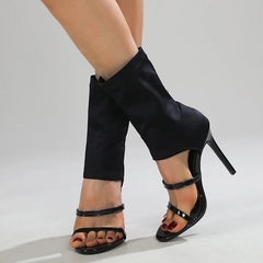 LIZAKOSHT -  Fashion Design Open Toe Elastic Boots Sandals Summer Slip-On Women Shoes Women Sexy White Cut-Out Thin High Heels Ankle Booties