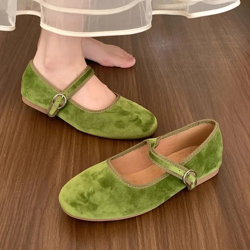 LIZAKOSHT  -  Green New Brand Women Flats Soft Leather Eelgant Dress Shoes Round Toe Shallow Slip On Ladies Casual Ballet Shoes Mujer