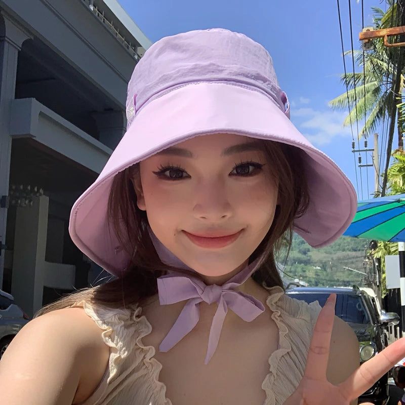 Lizakosht Thin Quick-drying Strap Bucket Hat Big Head Show Face Small Summer Sun Protection Shade Korean Version Cute Women's Hats