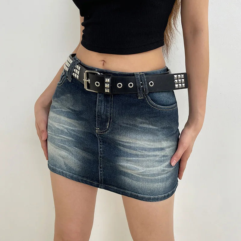 LIZAKOSHT  -  Streetwear Style Hot Mini Skirt Summer New Retro Wash Water Elastic Denim Low Waist Short Skirt Female