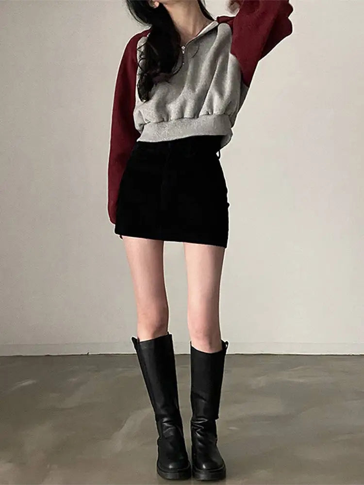 LIZAKOSHT High Waisted Short Skirt For Women 2024 Korean Fashion Student Fall Winter Thicken Pack Hip Buttocks A-line Mini Skirts