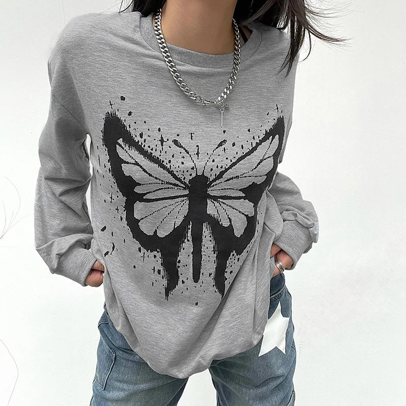 LIZAKOSHT  -  Instagram Street Personalized Butterfly Print Loose Sweater Coat Women's Wear