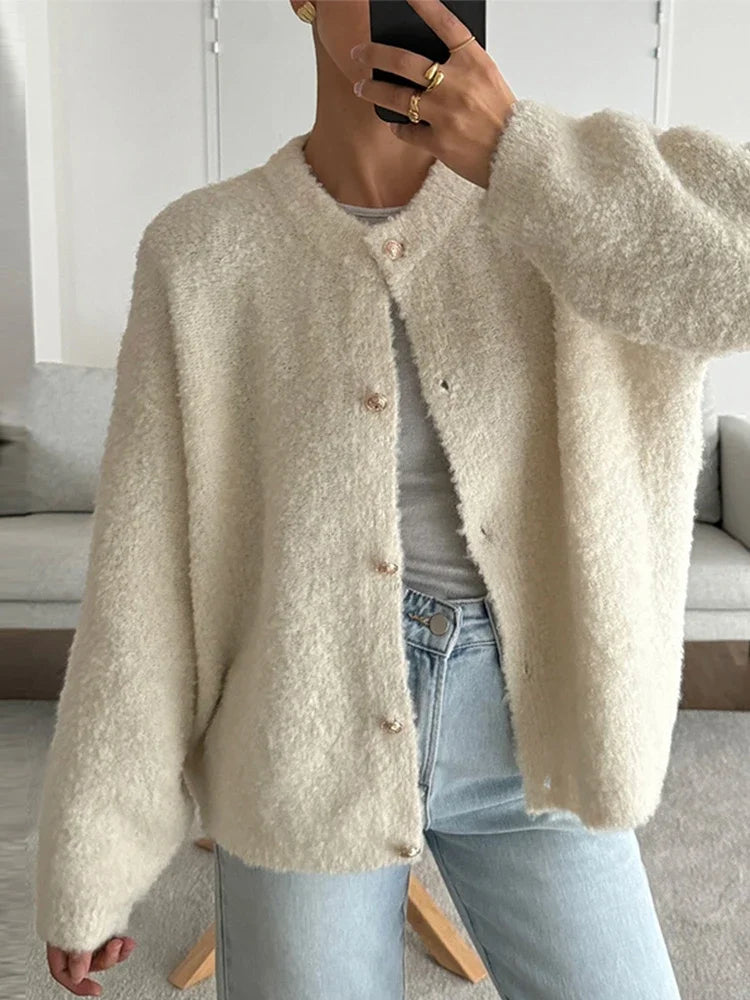 LIZAKOSHT  -  Casual Knitted Cardigan for Women O-neck Single Breasted Long Sleeve Sweater 2024 Autumn New Chic Lady Knitwear Outerwears