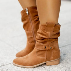 LIZAKOSHT  -  New Women Short Boots,Flock Booties,Low Heels Ankle Botas, Round toe,Side Zip,Black,Apricot,Brown