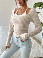 LIZAKOSHT  -  Womens Halterneck Knittd Sweater Tops Off Shoulder Sexy Bodycon Pullover Solid Color Soft Jumper Early Fall