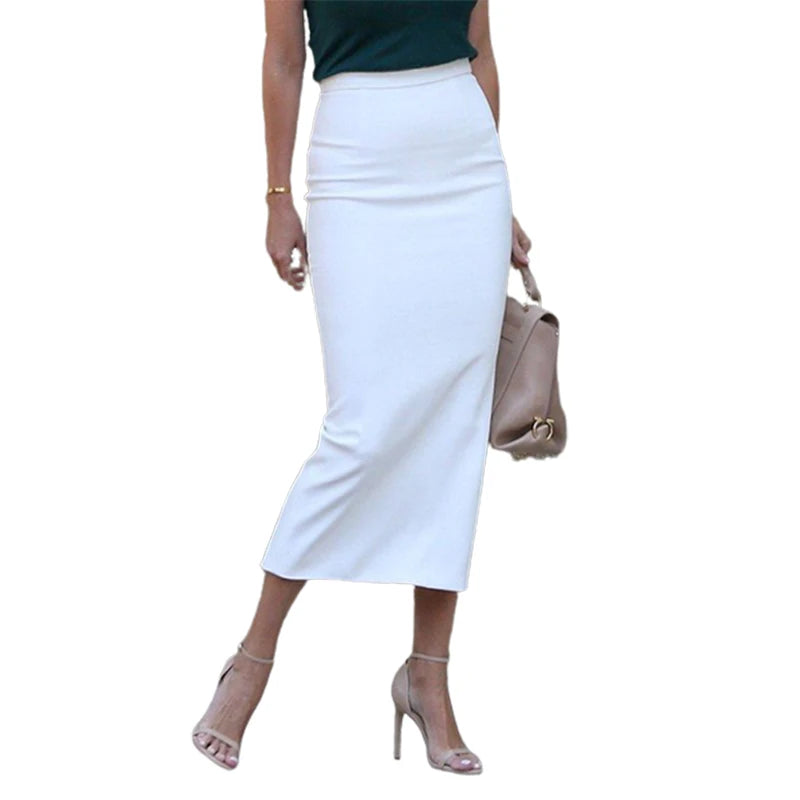 LIZAKOSHT  -  Urban Female Fashion Solid Color High Waisted Zipper Skirts Spring Autumn Causal Simple Office Lady Midi Skirts