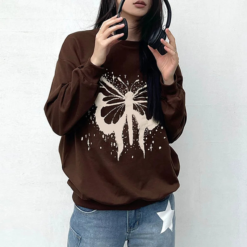 LIZAKOSHT  -  Instagram Street Personalized Butterfly Print Loose Sweater Coat Women's Wear