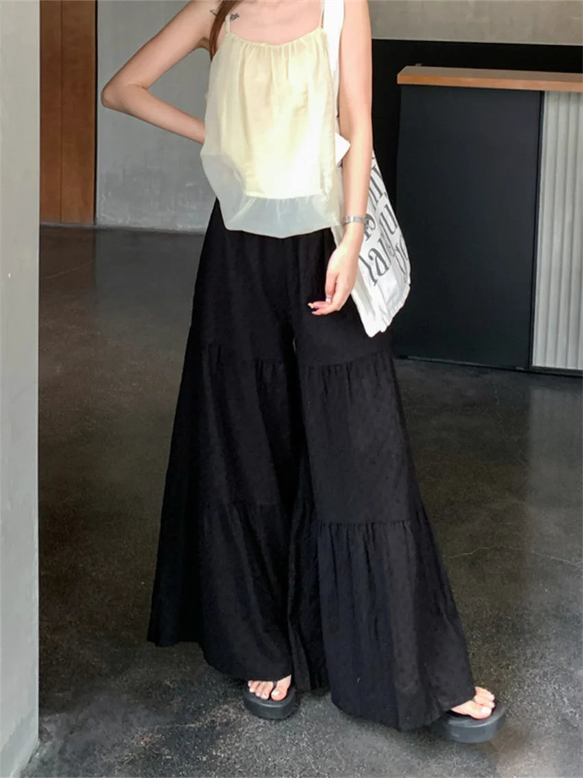 LIZAKOSHT  -  Wide-Legged Maxi Skirts Sweet Women Loose OL High Street Casual Daily Summer Work Wear Embroidery Flowers