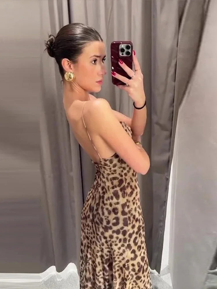 LIZAKOSHT  -  Sexy Leopard Print Dress Women Sleeveless Backless Hip Party Dresses Female Beach Sling Dress V-neck Empire Female Dresse