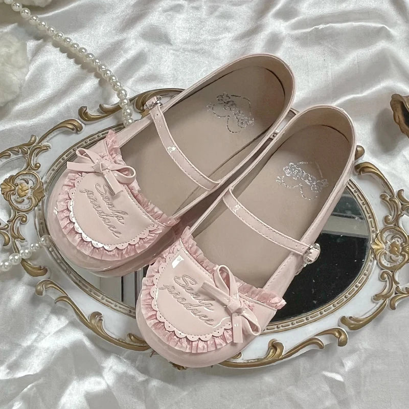 LIZAKOSHT  -  Original Japanese Student Jk Flat Bottom Lo Shoes Sweet Lolita Round Head Bow Single Shoes Lolita Shoes