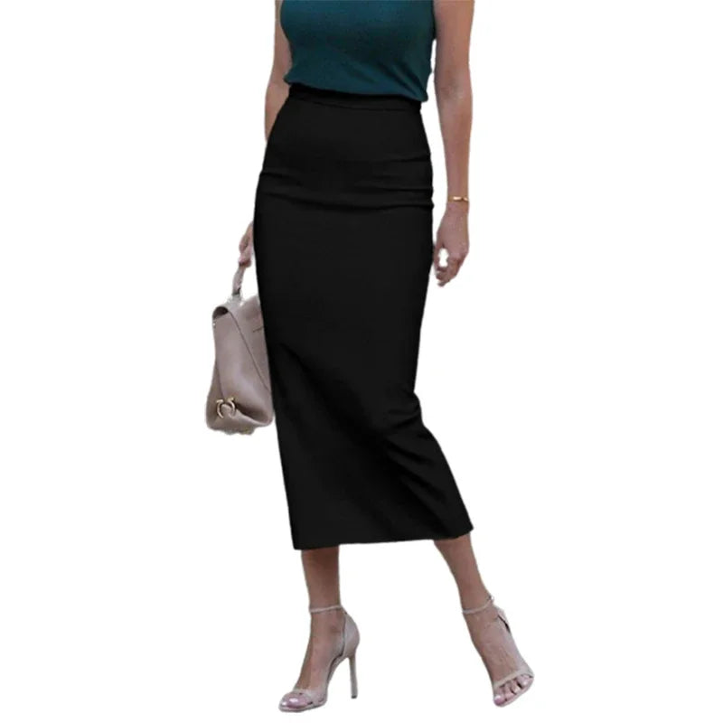 LIZAKOSHT  -  Urban Female Fashion Solid Color High Waisted Zipper Skirts Spring Autumn Causal Simple Office Lady Midi Skirts