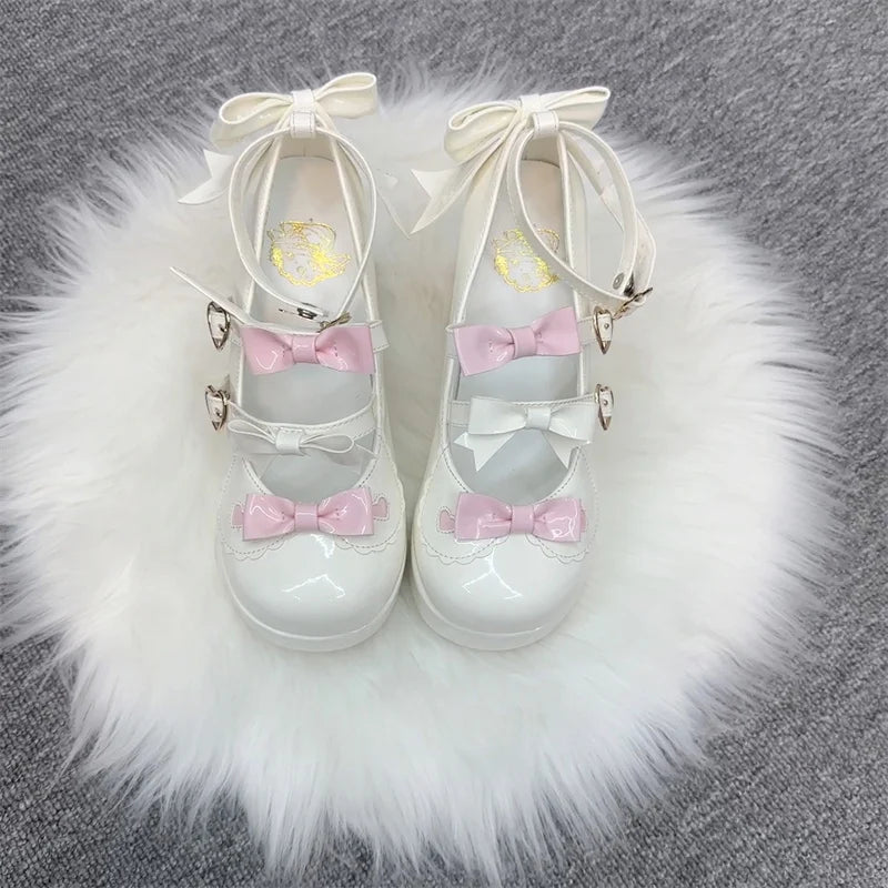 LIZAKOSHT  -  Lolita Thick Heel Original Cute And Sweet Japanese Bow Single Shoes For Women Kawaii Loli Tea Party High Heels