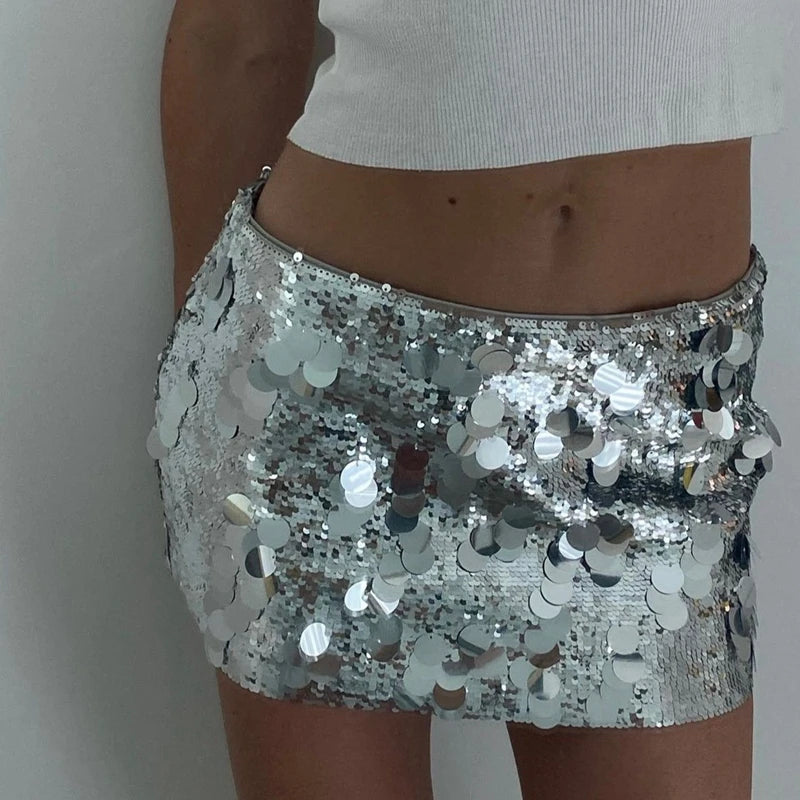 LIZAKOSHT  -  Glitter Shinny Bodycon Pencil Short Skirts Dancing Party Going Out Skirt Y2K Fashion Streetwear Women Sparkle Sequin Mini Skirt