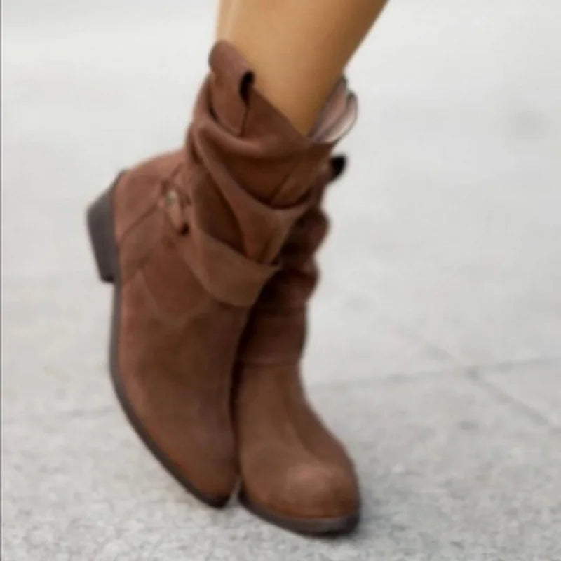 LIZAKOSHT  -  New Women Short Boots,Flock Booties,Low Heels Ankle Botas, Round toe,Side Zip,Black,Apricot,Brown