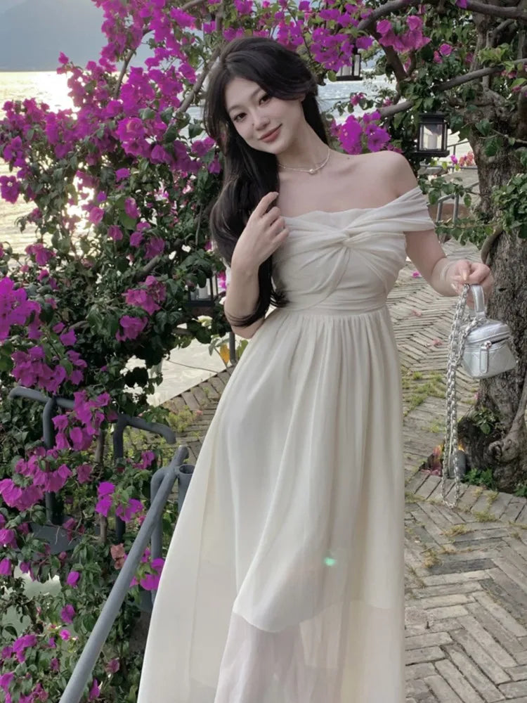 LIZAKOSHT  -  France Elegant Backless Chiffon Beach Dresses Korean Chic A-line Pink Fairy Dress Summer Casual Vocation Party Club Vestidos