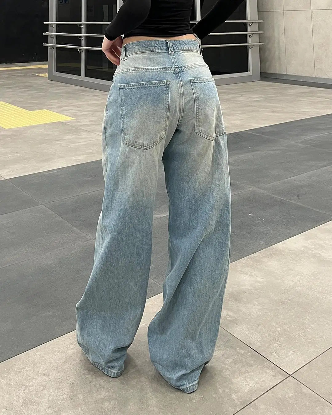 LIZAKOSHT  -  Y2k Vintage High Waisted Blue Washed and Distressed Jeans Fashion Harajuku Baggy Straight Pants Casual Classic  Trousers New