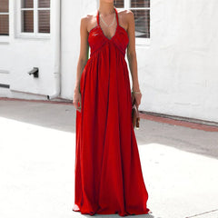 LIZAKOSHT  -  Summer sexy backless sleeveless v-neck halter empire waist A-line long maxi dress red green blue black beach clothes