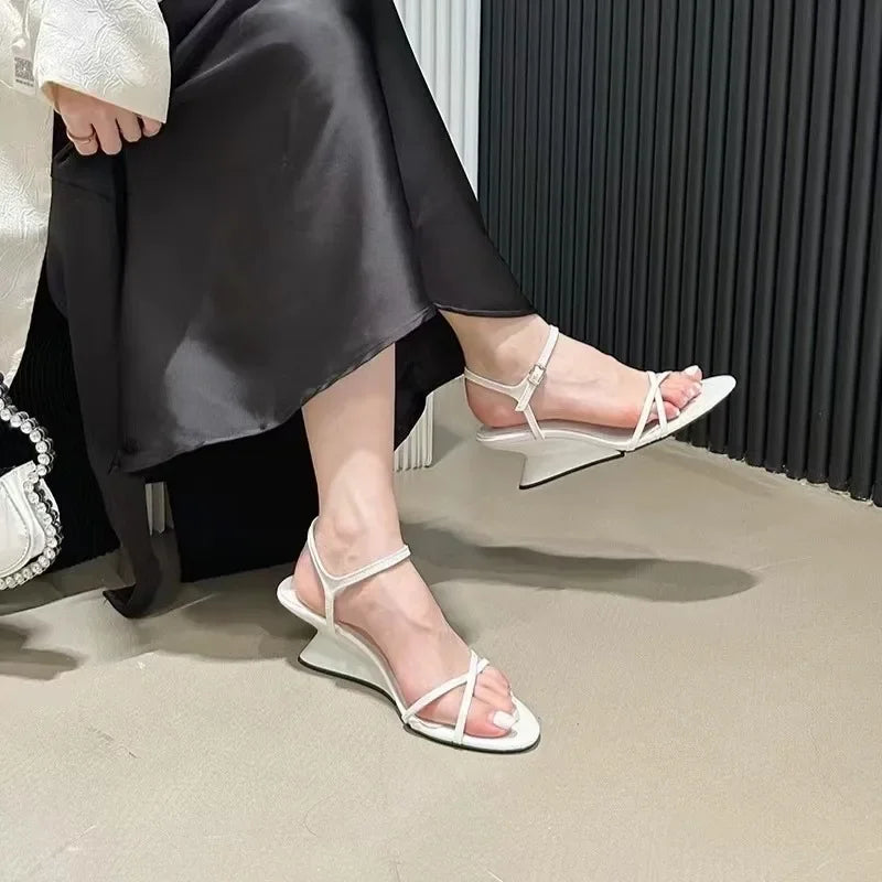 LIZAKOSHT  -  Summer Design Hollow Out Wedges Sandals Women Street Style Ankle Buckle Strap Banquet Dress Female Shoes  Женская Обувь