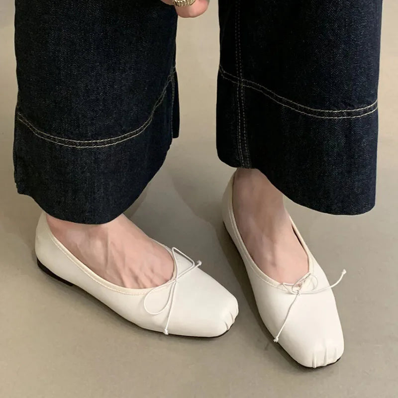 LIZAKOSHT  -  Women Cute Ballerina Flats Lady Slipony Butterfly Knot Vintage Kawaii Mocasines Loafers Girl Soft Sliver Lolita Ballerinas Mujer