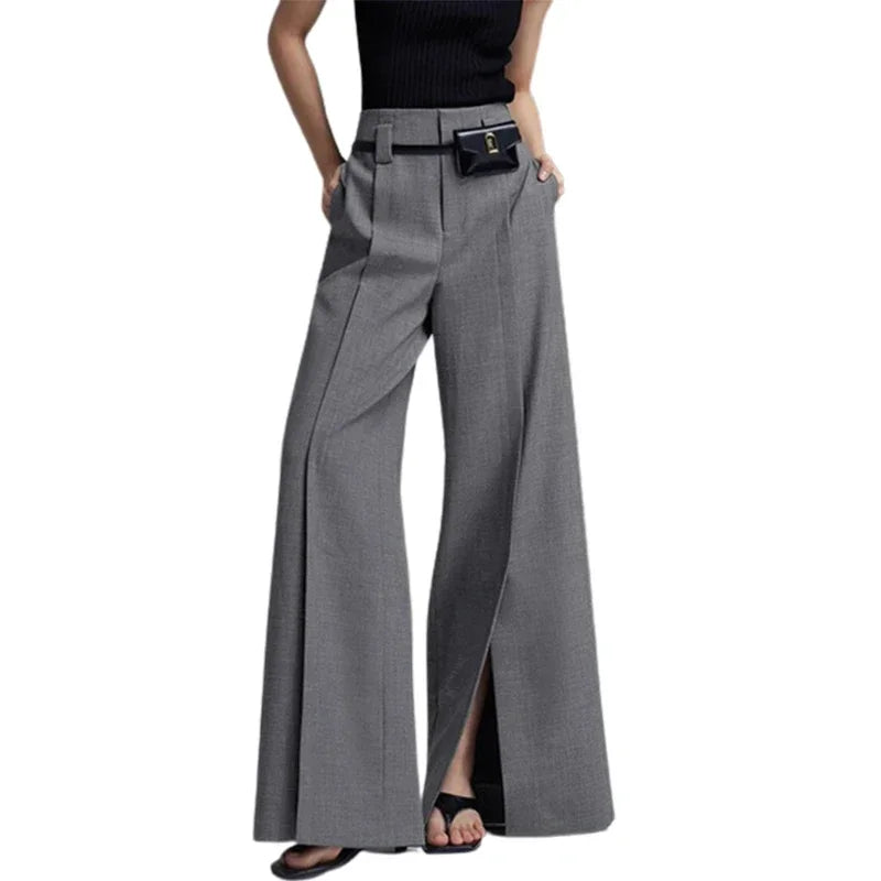 LIZAKOSHT  -  Women Formal Suit Straight-leg Pants 2024 New Fashion Solid Color Split-Front High-Waisted Pleated Casual Trousers