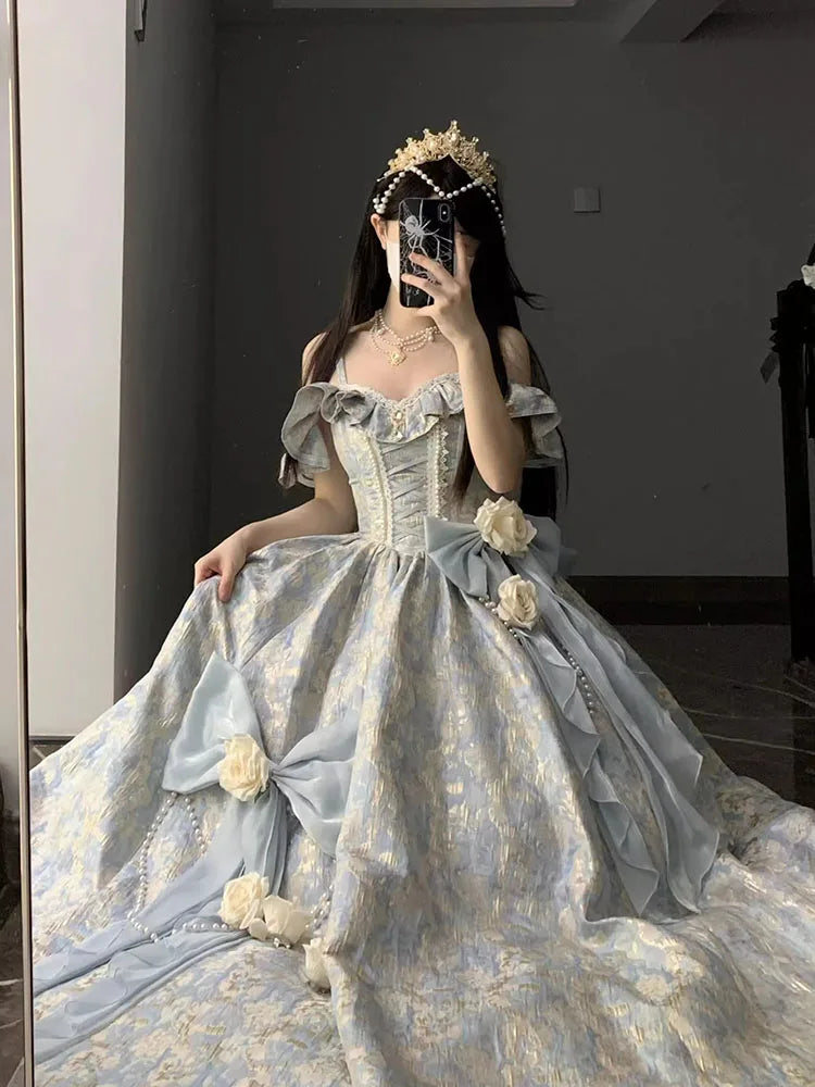 LIZAKOSHT -  Blue Flower Wedding Floor-Length Adult Formal Dress Elegant Heavy Industry Female