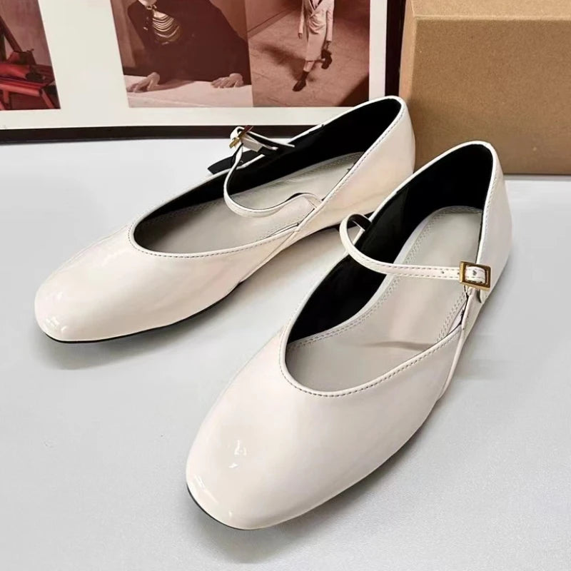 LIZAKOSHT  -  Patent Leather Women Mary Janes Shoes Buckle Strap Luxury Designer Autumn Lolita Footwear Soft Shallow Lady Ballet Flats