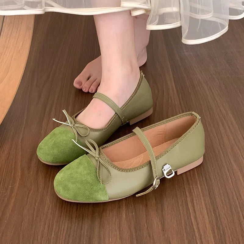 LIZAKOSHT  -  Green New Brand Women Flats Soft Leather Eelgant Dress Shoes Round Toe Shallow Slip On Ladies Casual Ballet Shoes Mujer