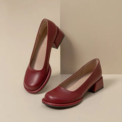 LIZAKOSHT  Wine-red shoes with thick heels in spring of 2024, new female high-grade round head retro fairy wind Mary Jane wedding shoes.