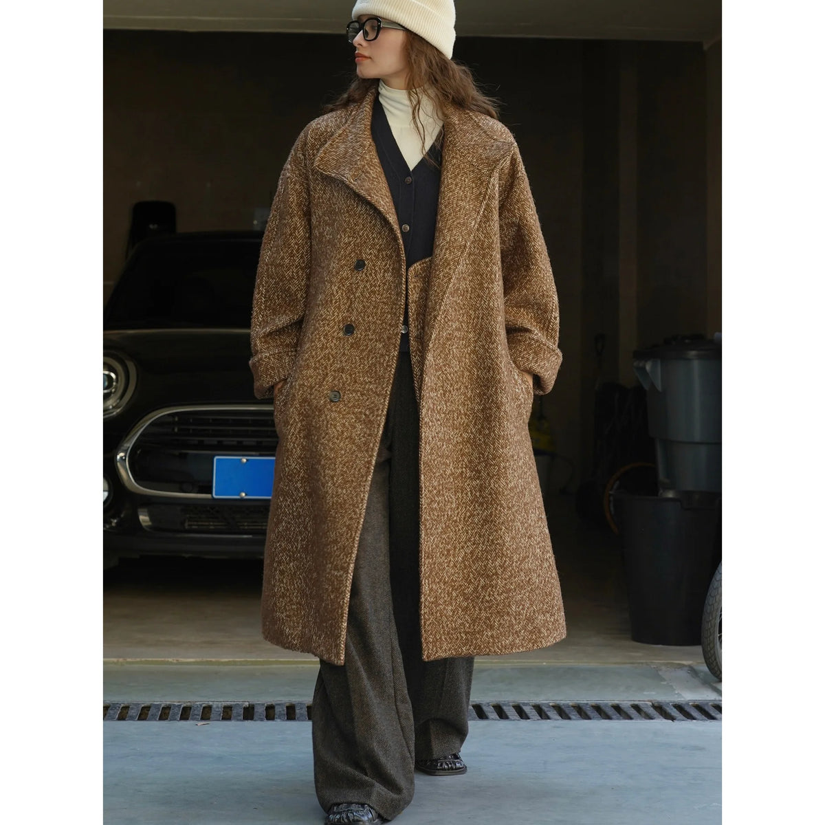 LIZAKOSHT  -  Autumn and Winter New Korean Version Retro Chinese Bullhorn Button Woolen Coat Loose and Slim Thick Coat for Women