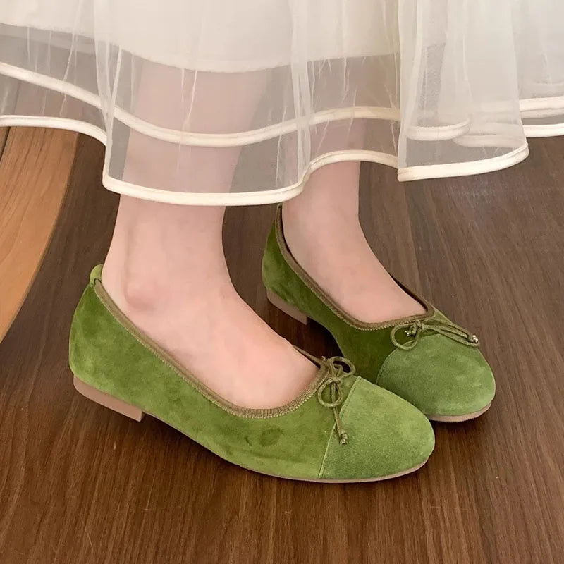 LIZAKOSHT  -  Green New Brand Women Flats Soft Leather Eelgant Dress Shoes Round Toe Shallow Slip On Ladies Casual Ballet Shoes Mujer