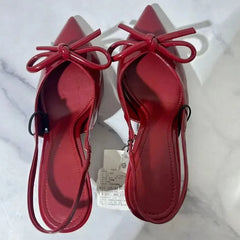 LIZAKOSHT  -  Bow Pointed Toe High Heels Sandals Women Brand Designer Shoes Fashion Slides Sexy Slingback Shoes Elegant Mules Sandals Female