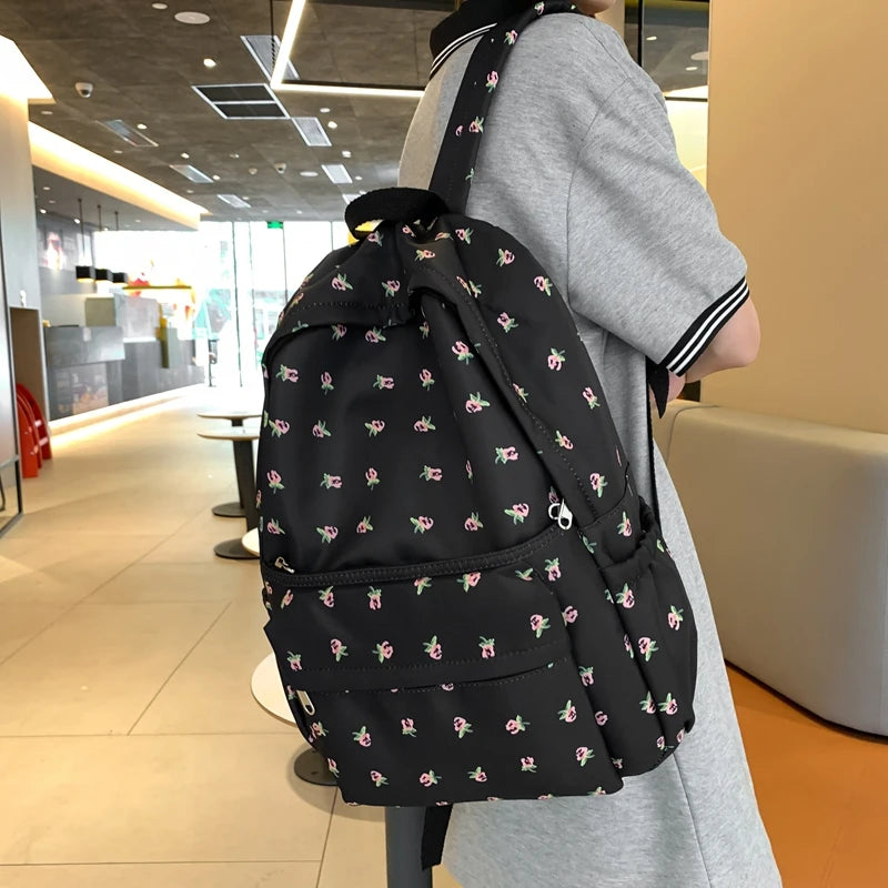 LIZAKOSHT  -  Cute Casual Floral Prints Women Backpack Girls Bookbags Large Capacity Students Khaki School Book Bags Travel Backpack Mochilas