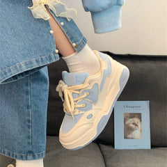 Lizakosht Blue Platform Sports Shoes Women Kawaii Casual Sneaker Chunky Flats Vintage Vulcanize Harajuku Footwear Student Fashion