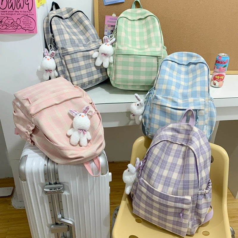 LIZAKOSHT  -  New Fashion Lady Lattice Travel School Bag Female Plaid Cute College Backpack Trendy Women Bag Girl Cool Kawaii Laptop Backpack