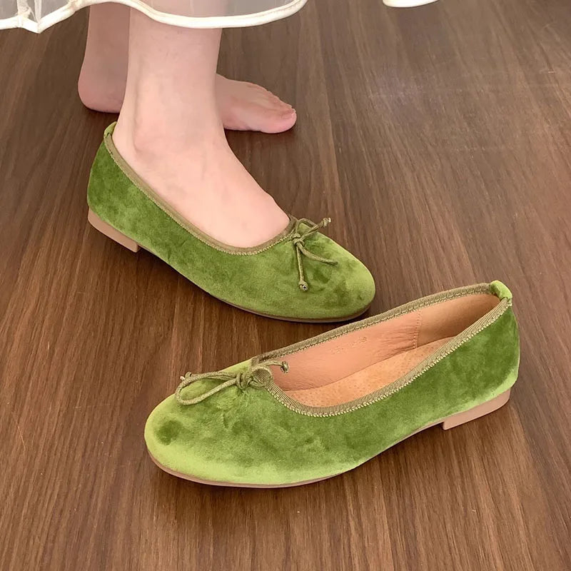 LIZAKOSHT  -  Green New Brand Women Flats Soft Leather Eelgant Dress Shoes Round Toe Shallow Slip On Ladies Casual Ballet Shoes Mujer