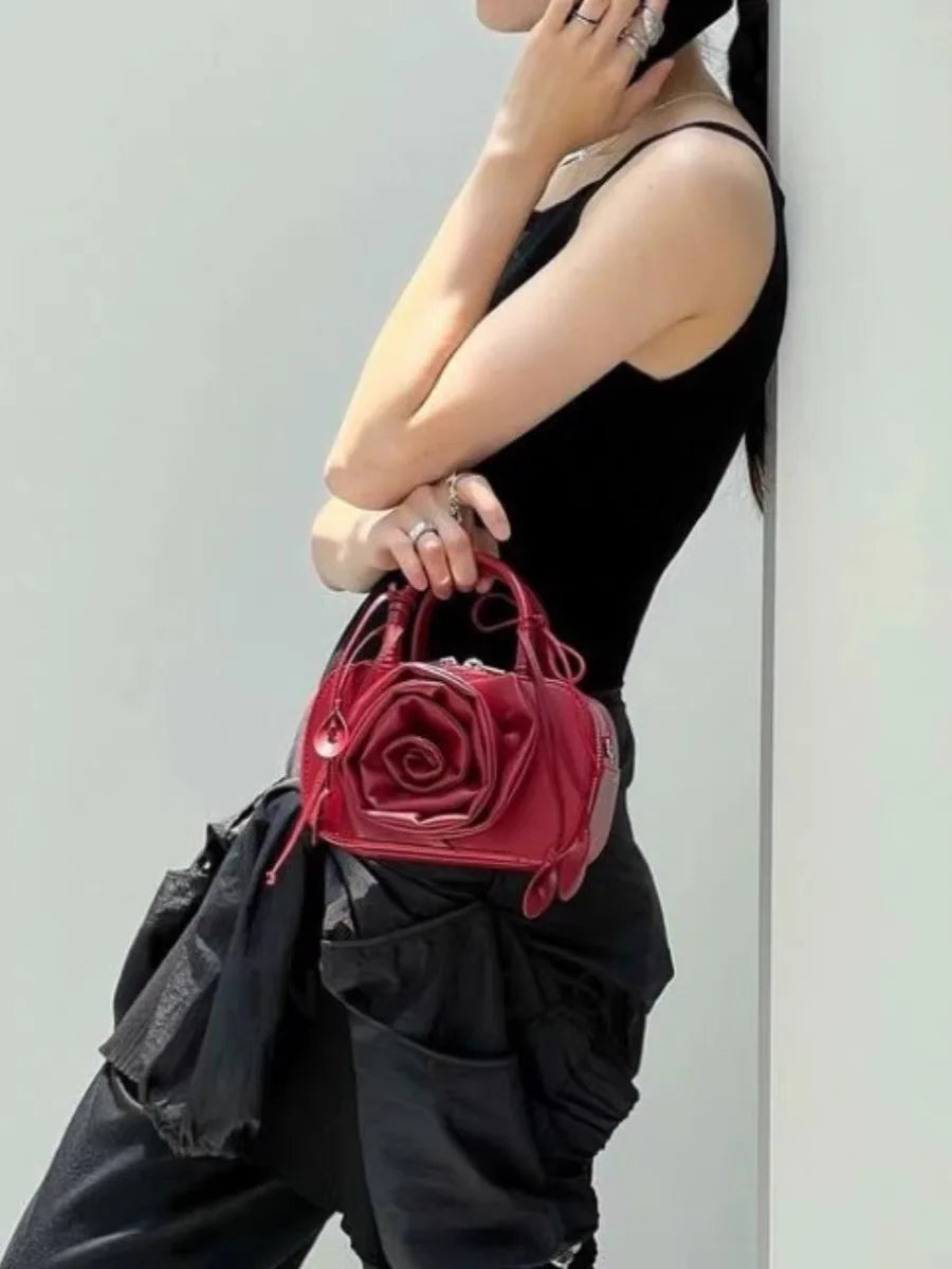 LIZAKOSHT  -  Korean Niche Design Rose Flower Handbag New Korean Style Single Shoulder Crossbody Small Square Bag