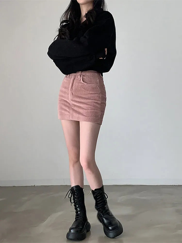 LIZAKOSHT High Waisted Short Skirt For Women 2024 Korean Fashion Student Fall Winter Thicken Pack Hip Buttocks A-line Mini Skirts