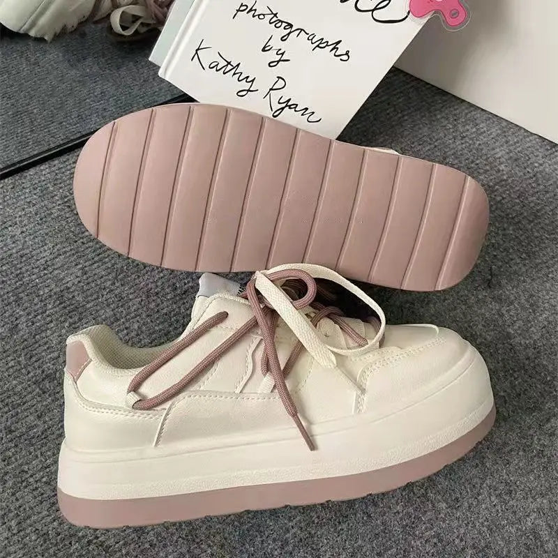 LIZAKOSHT  -  Pink Platform Shoes Women's Sneakers Spring Casual Chunky Vintage White Canvas Flats Tennis Female