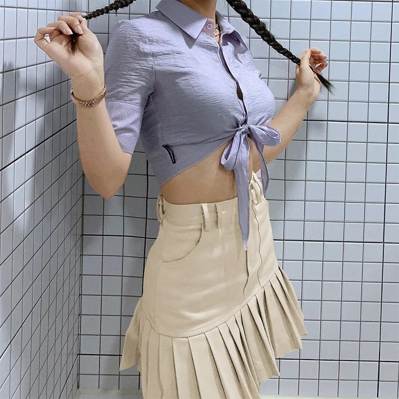 LIZAKOSHT -  Harajuku Women High Waist Solid Color Tennis Skirt Summer Sweet Cute Kawaii Khaki Skirts Casual Pleated Mini Female Skirt